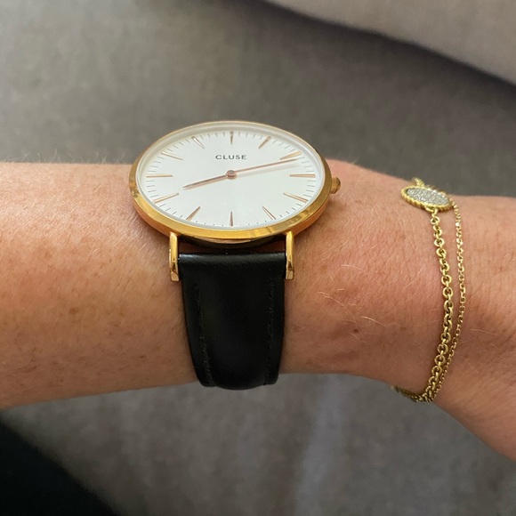 Cluse Black Leather Rose Gold Watch